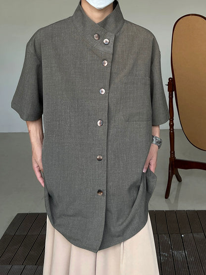 Minimalist Stand Neck Short Sleeve Shirt WN19972
