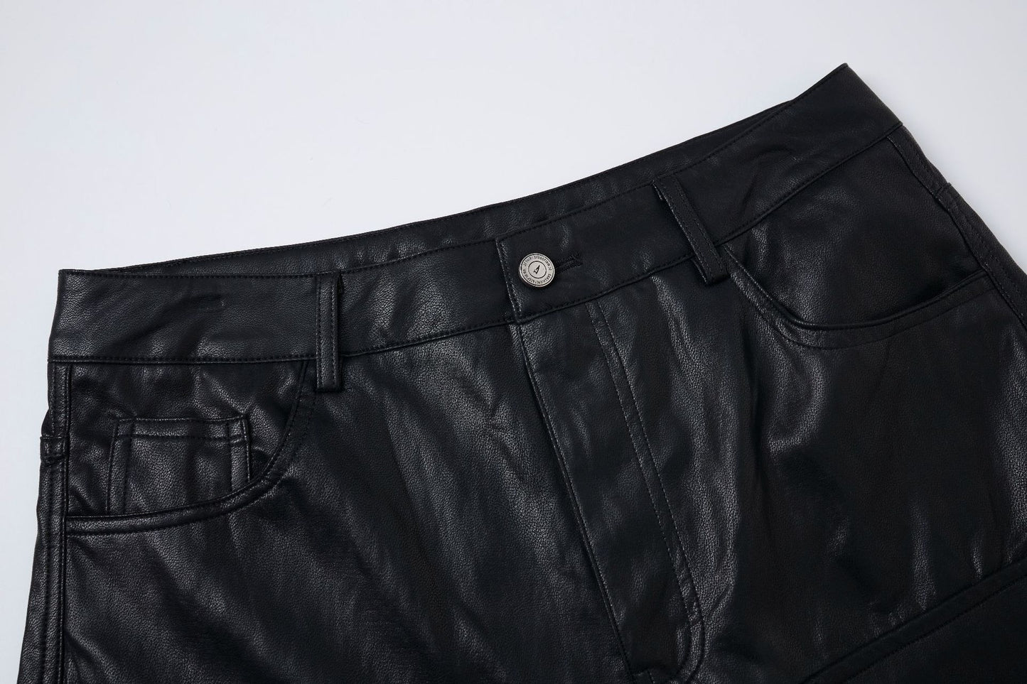 PU Leather Pocket Cropped Wide Leg Cargo Hahf Pants WN25652