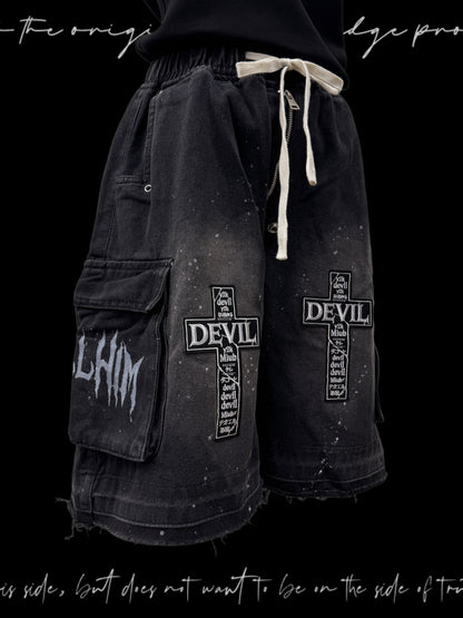 Raw Hem Paint Splash Cargo Half Pants WN23812