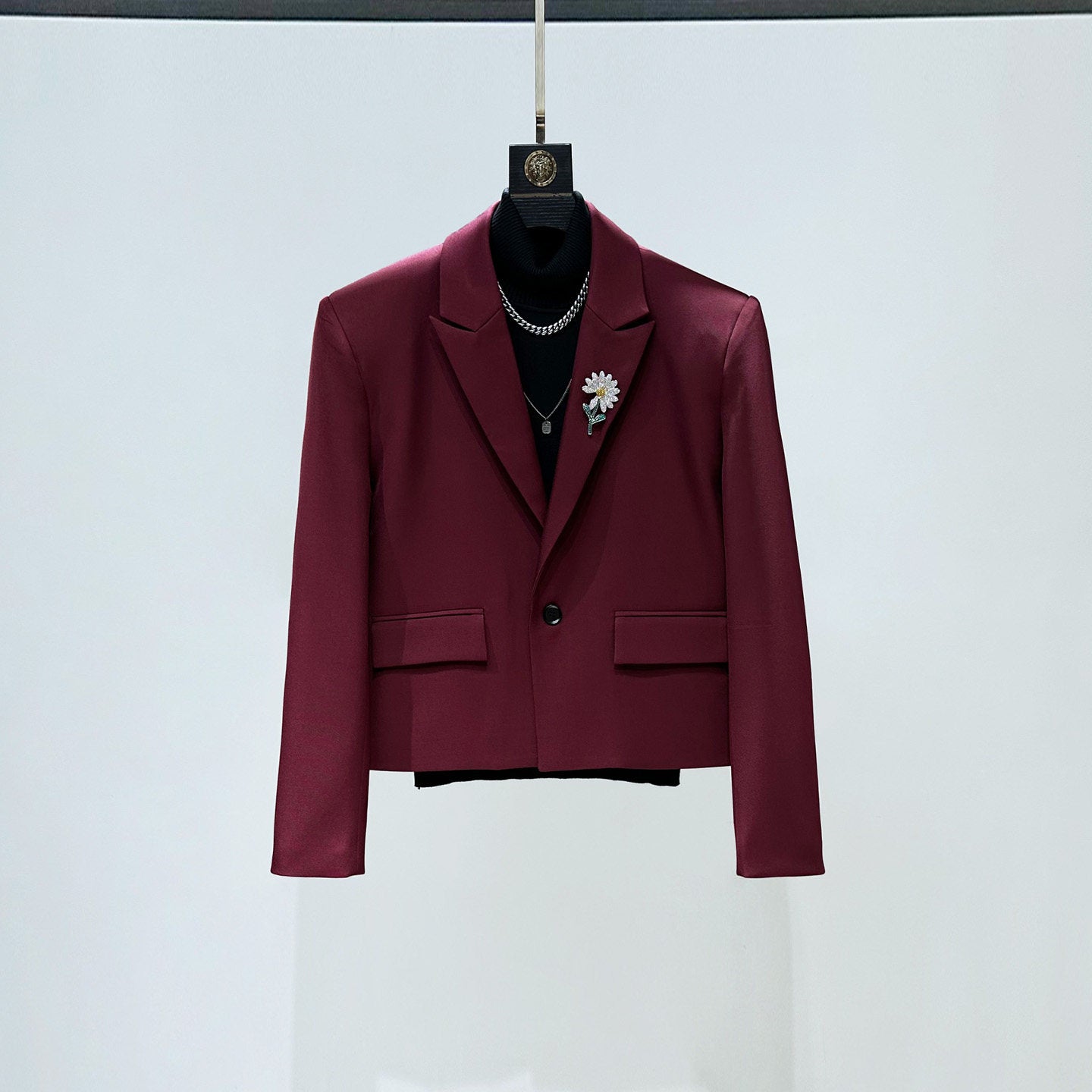 Shoulder-Pad Short Tailored Jacket & Flare Trousers Setup WN23896