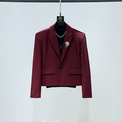 Shoulder-Pad Short Tailored Jacket & Flare Trousers Setup WN23896