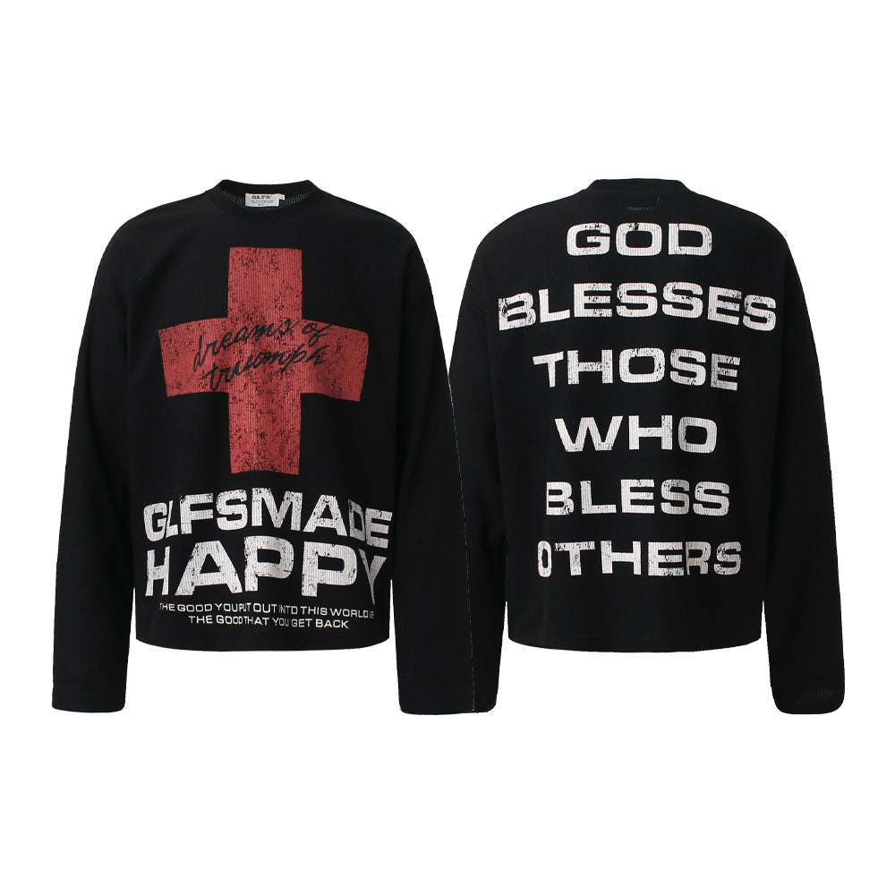 Cross Letter Print Long Sleeve T-Shirt WN25983