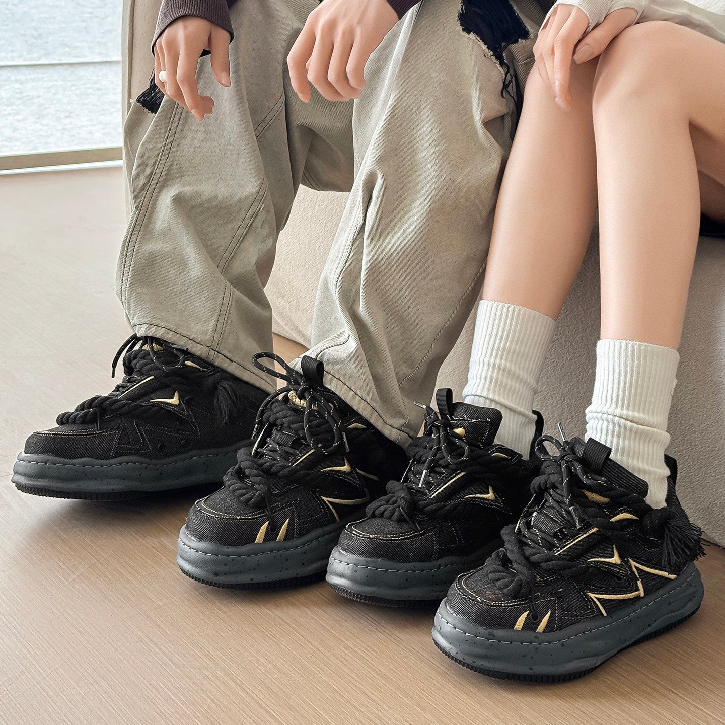Rope Lace Panel Chunky Sole Sneakers WN24512