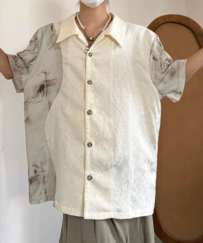 Jacquard Standing-Collar Short Sleeve Shirt WN20021