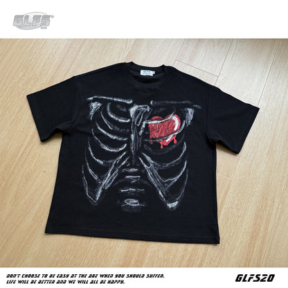 Waffle Skeleton Heart Short Sleeve T-Shirt WN26538