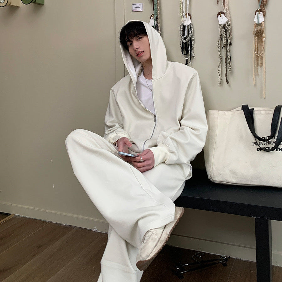 Oversize Zipper Hoodie & Wide Leg Sweatpants Setup WN24872