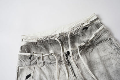 Gradient Washed Damage Double-Waist Wide Leg Pants WN25617
