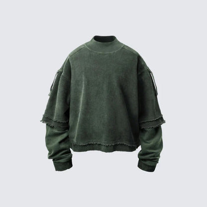 Washed Damage Fake Layered Long Sleeve T-Shirt WN28096