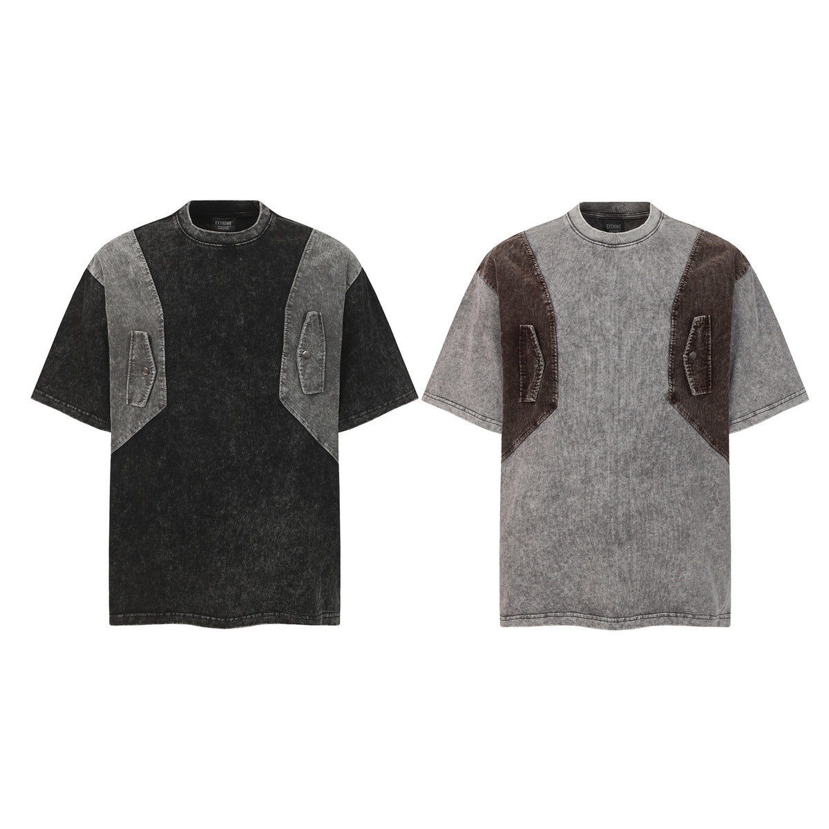Washed Patchwork Utility Pocket Short Sleeve T-Shirt WN26906