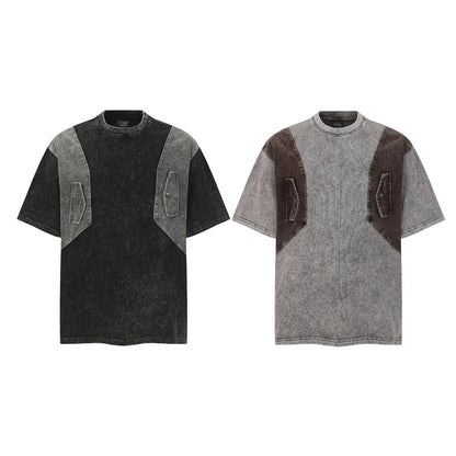 Washed Patchwork Utility Pocket Short Sleeve T-Shirt WN26906