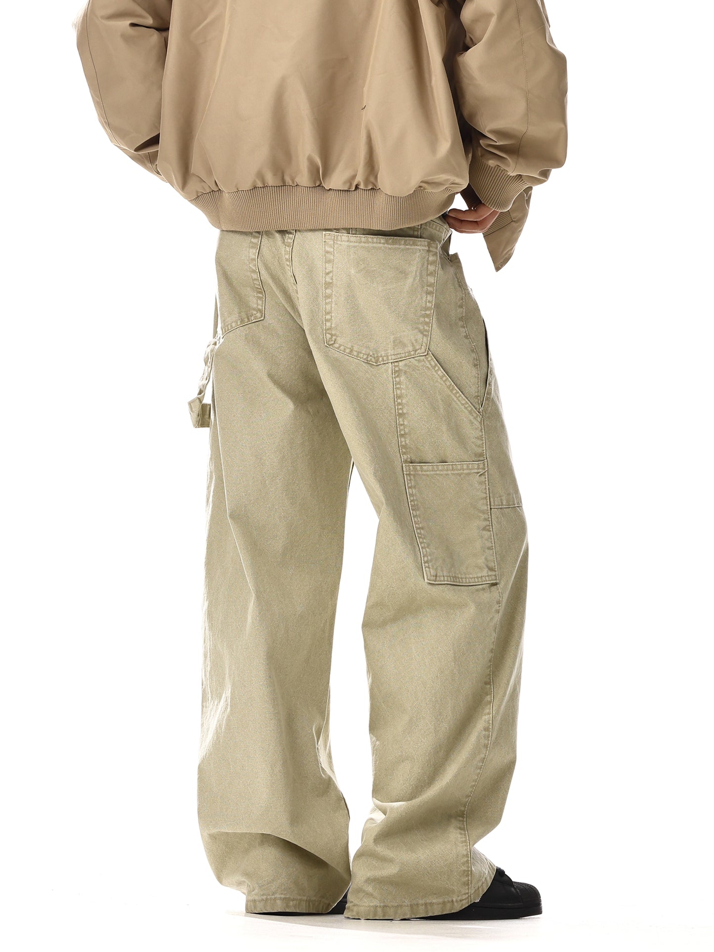 Patchwork Washed Wide-Leg Straight Cargo Denim Jeans WN15134