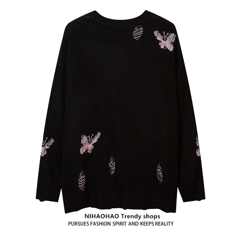 Butterfly Embroidery Oversize Knit Sweater WN5462
