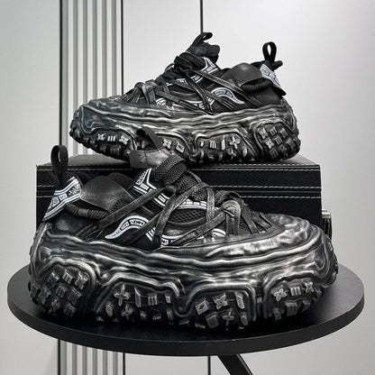 Damage Mesh Strap Platform Chunky Sole Sneakers WN24709