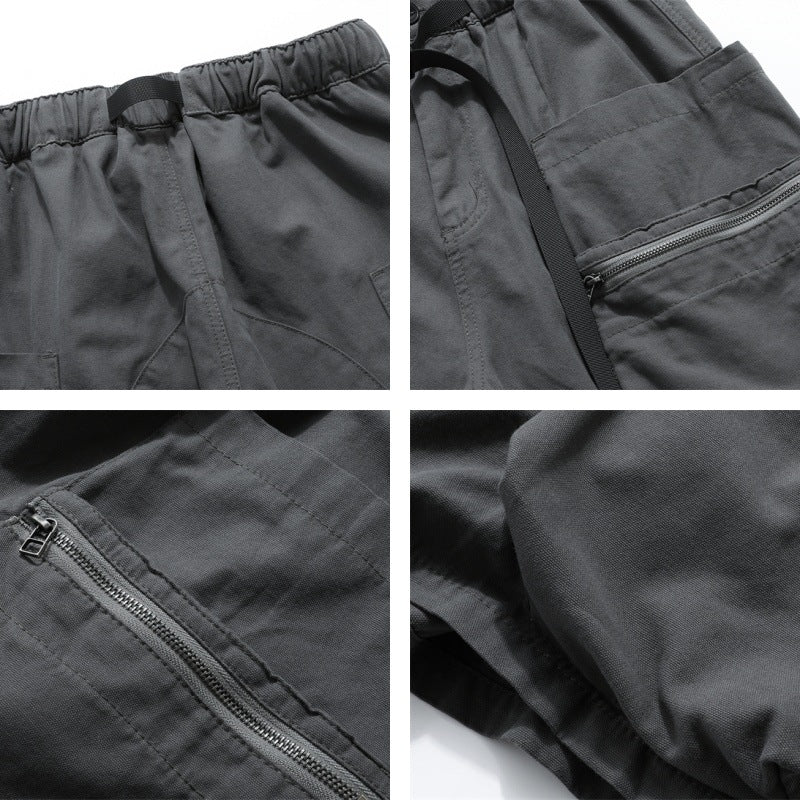 Washed Damage Zipper Cargo Half Pants WN26853