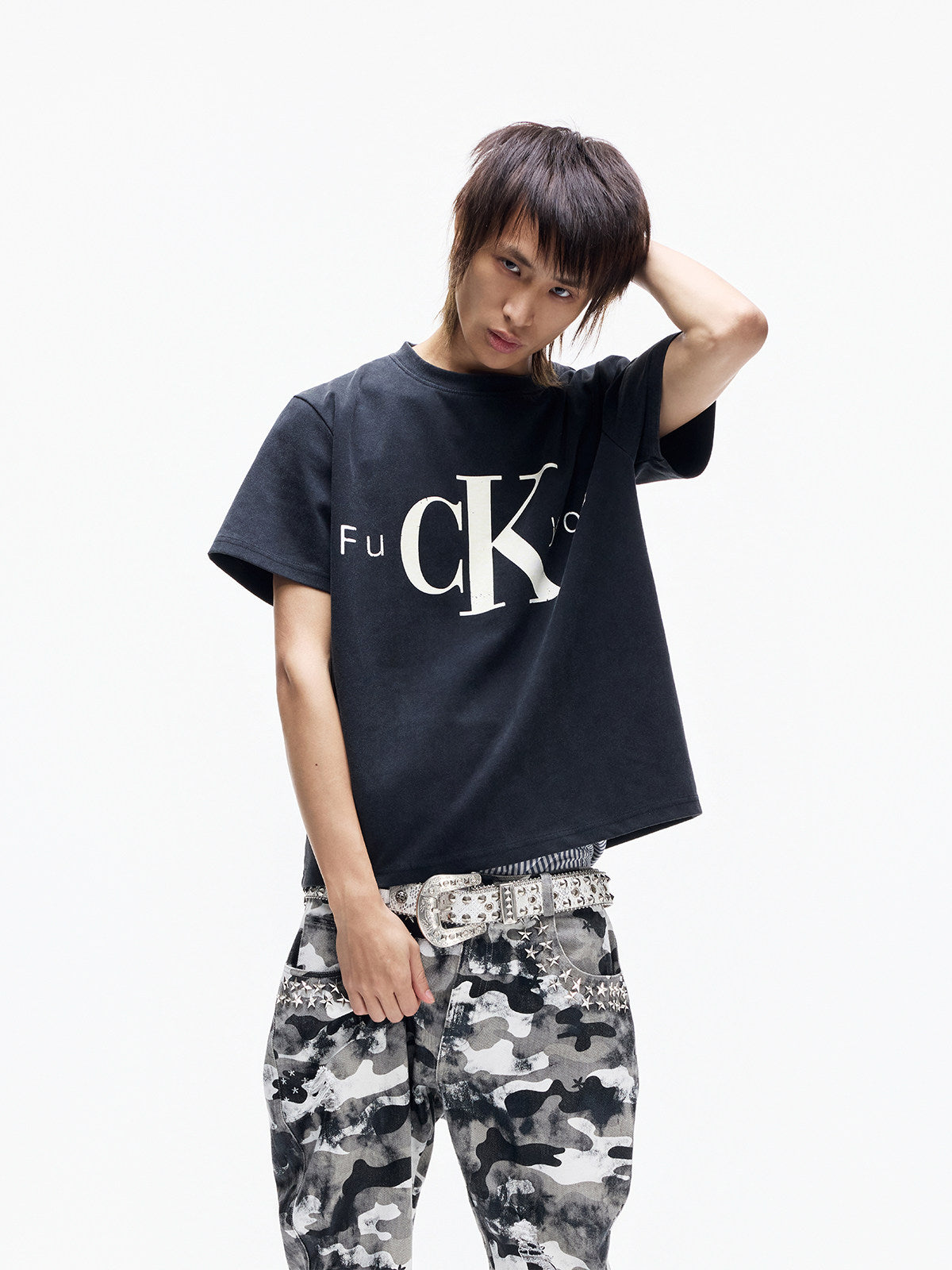 Washed Slogan Print Oversize Short Sleeve T-Shirt WN27340