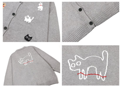 Cartoon Jacquard Oversize Knit Cardigan WN26380