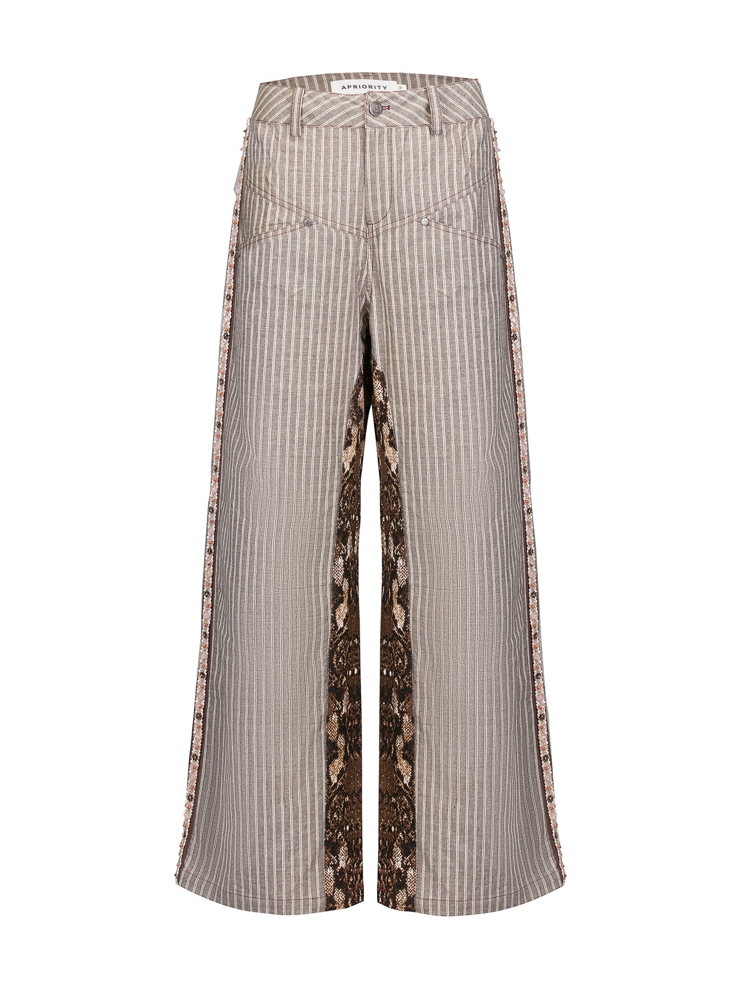 Snake Print Striped Patchwork Straight Leg Trousers WN18850