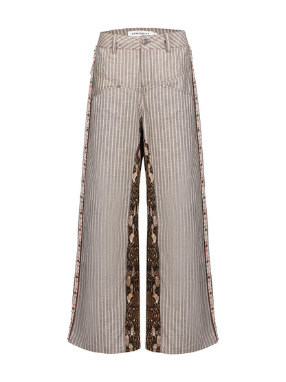 Snake Print Striped Patchwork Straight Leg Trousers WN18850
