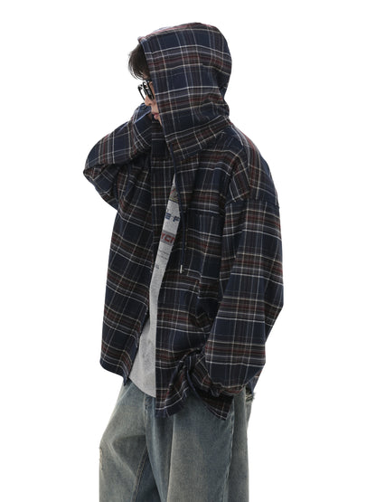 Oversize Plaid Hooded Shirt WN8004