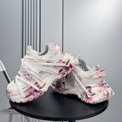 Paint Mesh Rope Lace Chunky Sole Sneakers WN24678