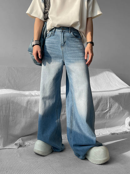 Faded Mid Waist Wide Leg Straight Denim Jeans WN9564