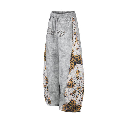 Leopard Print Curved Studs Wide Leg Sweatpants WN25700