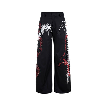 Studs Snake Spine Print Wide Leg Trousers WN16572