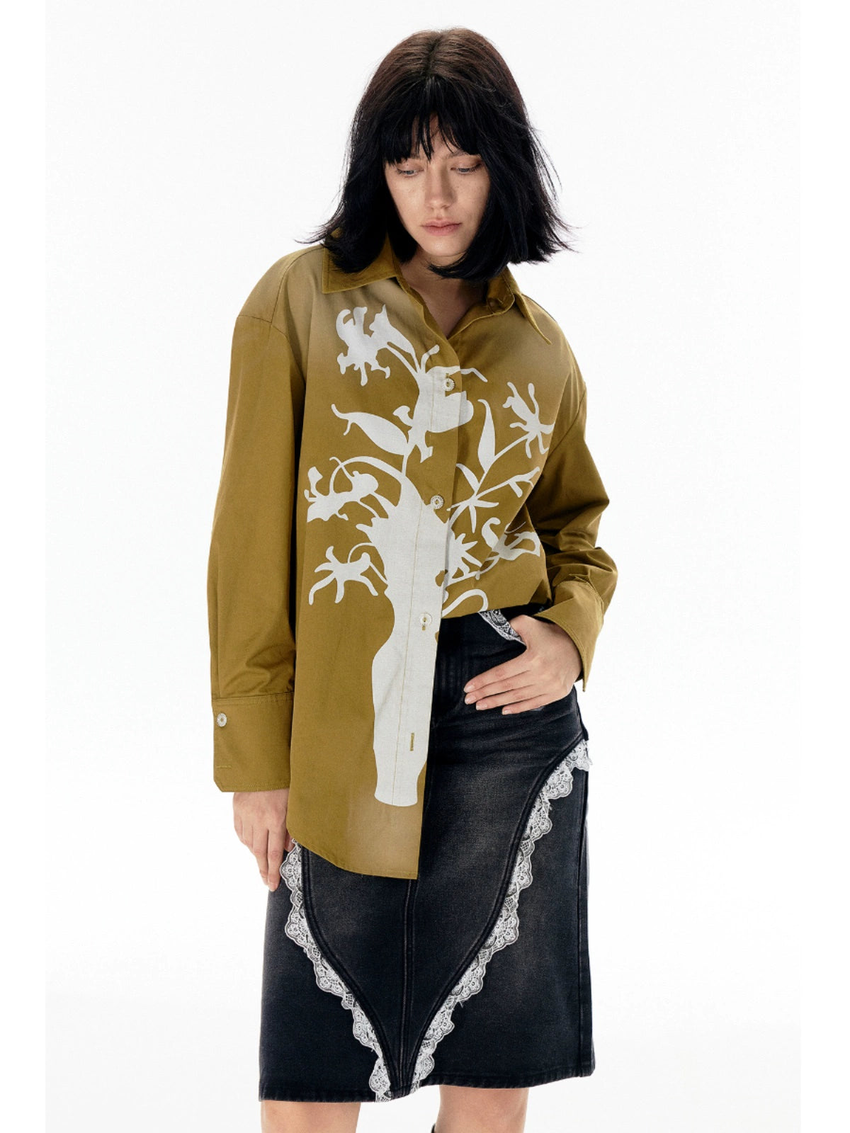Vase Print Oversize Long Sleeve Shirt WN18864