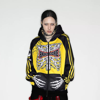 Skull Print Fleece Lining Zipper Hoodie WN22280