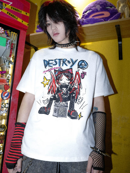 Graffiti Print Oversize Short Sleeve T-Shirt WN16019