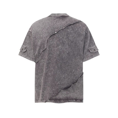 Metal Stud Patchwork Asymmetric Deconstructed Short Sleeve T-Shirt WN27906