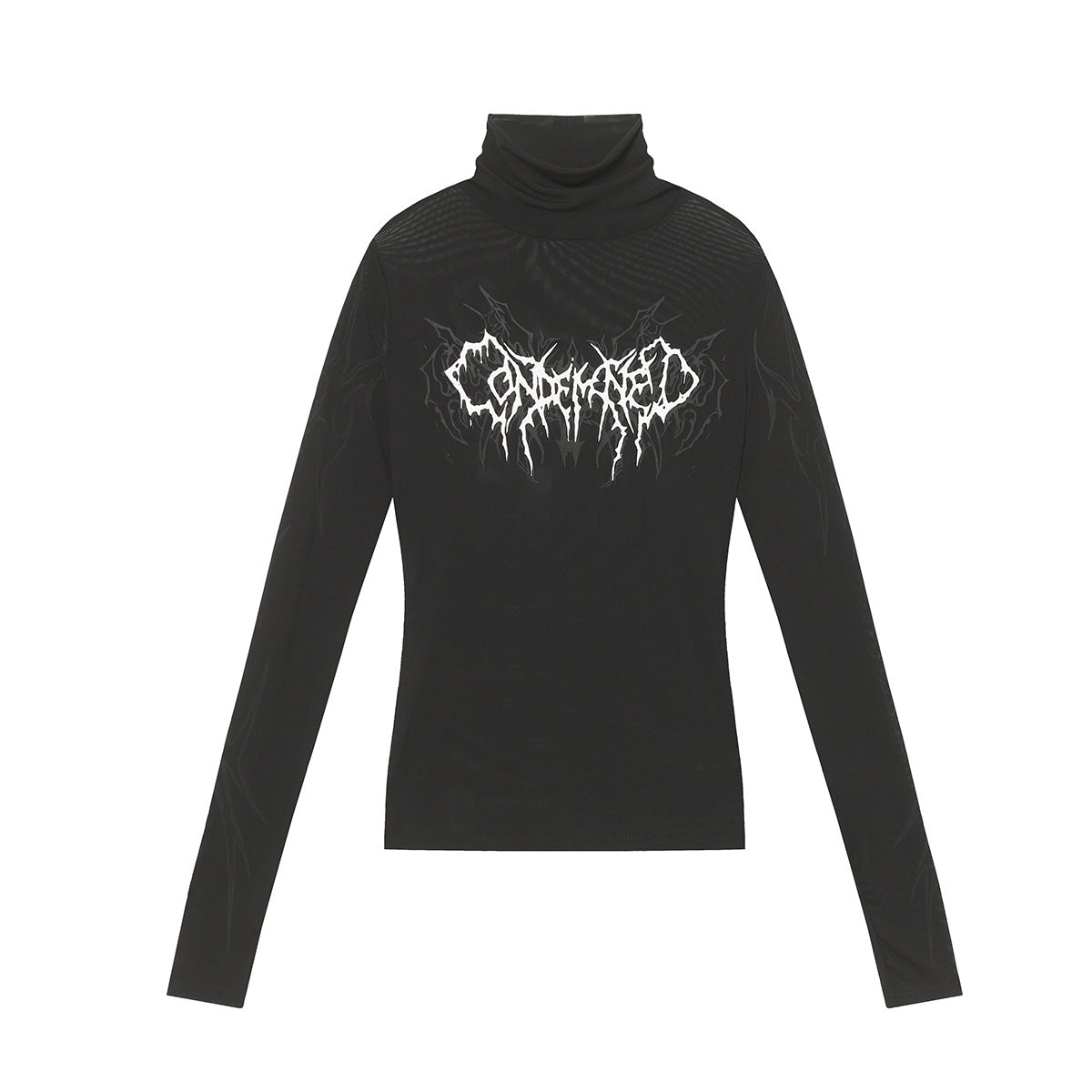 High-Neck Mesh Graphic Print Long Sleeve T-Shirt WN25627