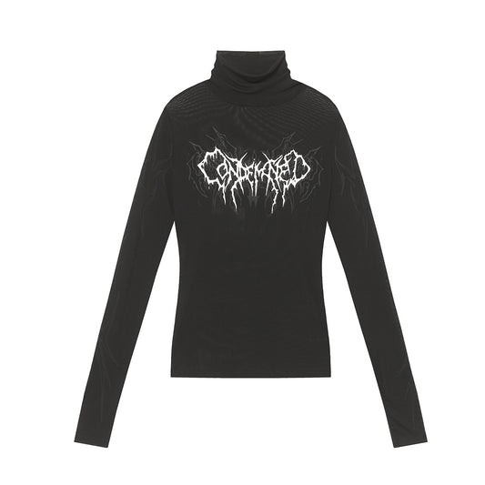 High-Neck Mesh Graphic Print Long Sleeve T-Shirt WN25627