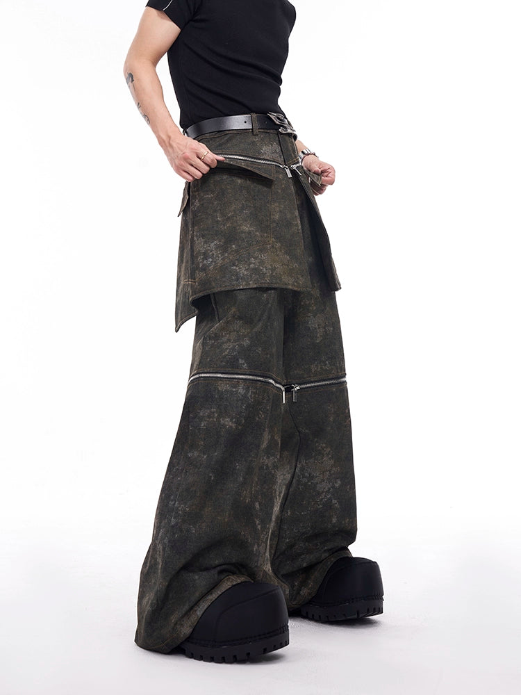 Detachable Fake Layered Wide Leg Pants WN11736