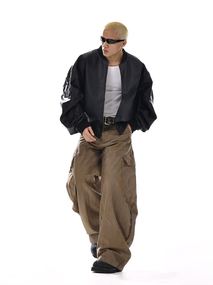 Washed Pleats Multi-Pocket Wide-Leg Straight Cargo Pants WN15138