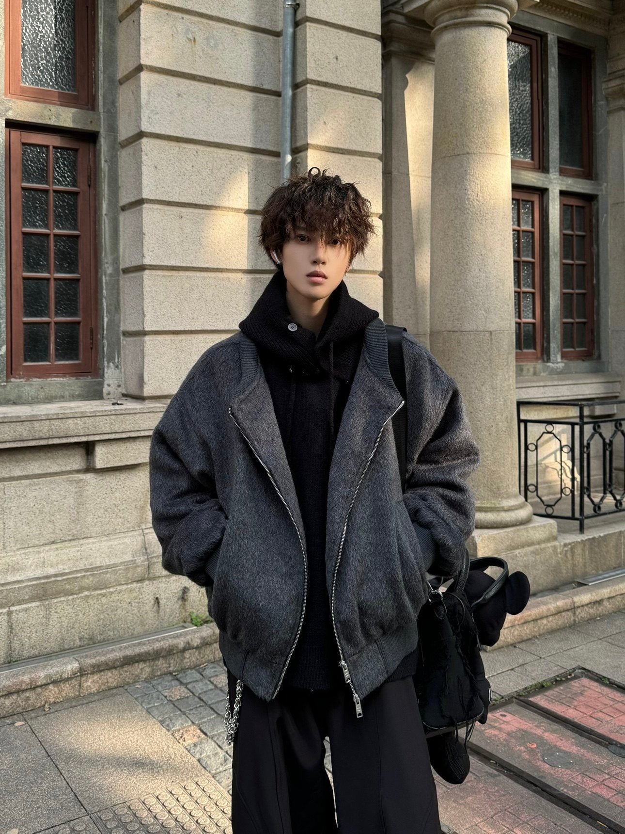 Fake Layered Hooded Thick Wool Jacket WN23175