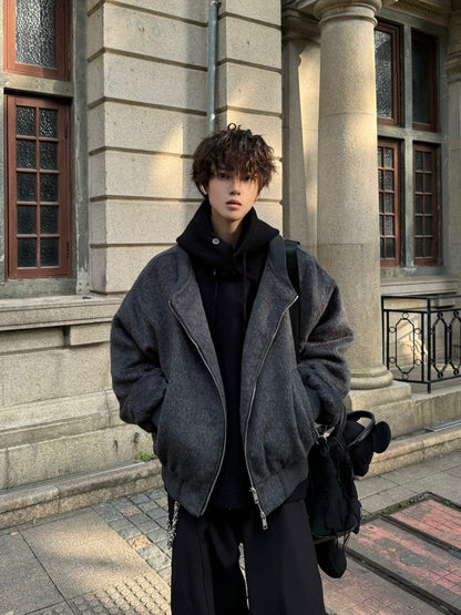 Fake Layered Hooded Thick Wool Jacket WN23175