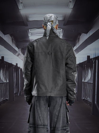 Heavy Deconstruct Patchwork Fitted Short PU Leather Jacket WN22910