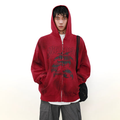 Dragon Print Heavy Zipper Hoodie WN7583