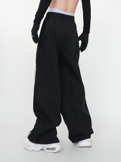 Stripe Line Drawstring Wide Leg Pants WN24136