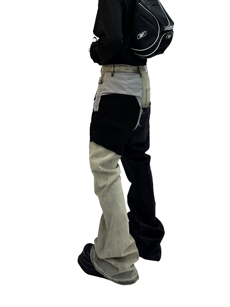 Waxed Wash Mix Flare Stacked Denim Jeans WN16944