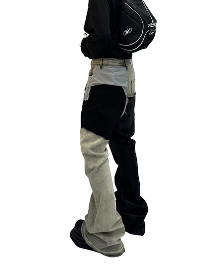 Waxed Wash Mix Flare Stacked Denim Jeans WN16944