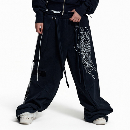 Stud Embroidery Zipper Hoodie & Cargo Wide Leg Pants Setup WN27439