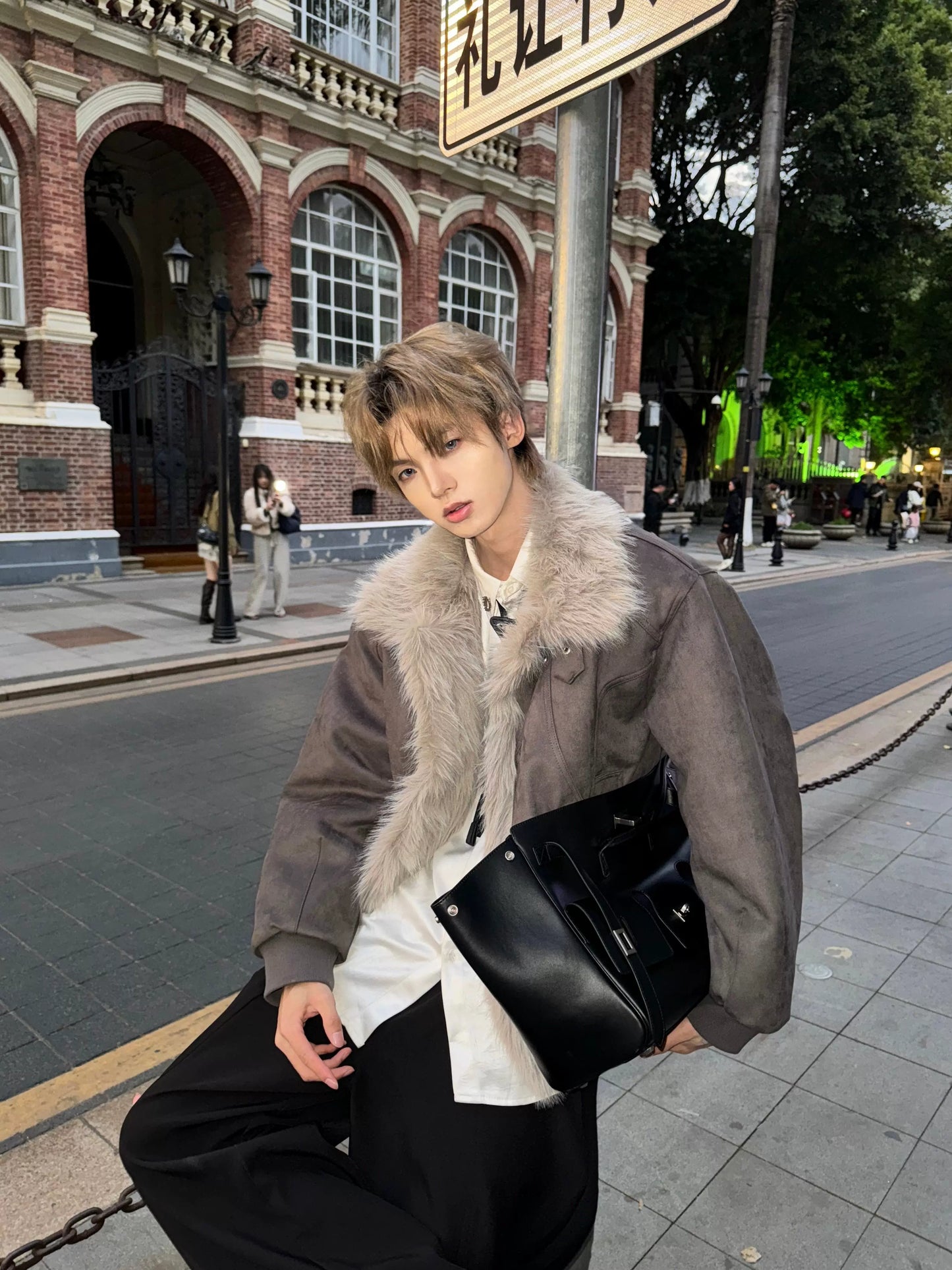Suede Fake Fur Collar Thick Puffer Jacket WN20727