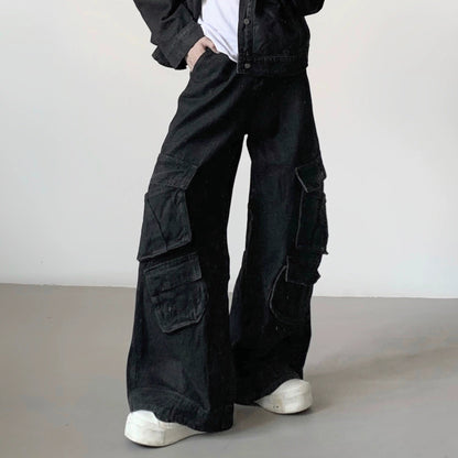 Washed Pockets Design Curved Flare Denim Jeans WN21957