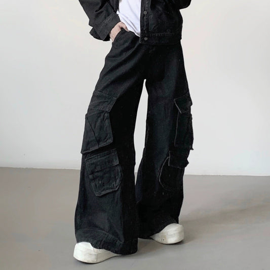 Washed Pockets Design Curved Flare Denim Jeans WN21957