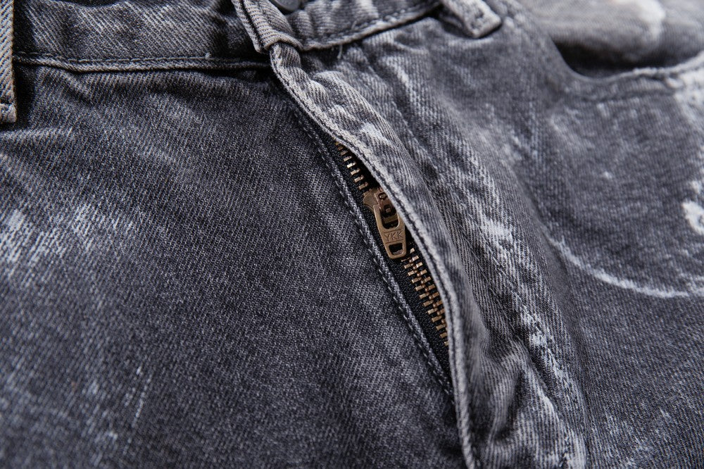 Paint Damage Wide Leg Denim Jeans WN27980