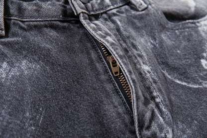 Paint Damage Wide Leg Denim Jeans WN27980