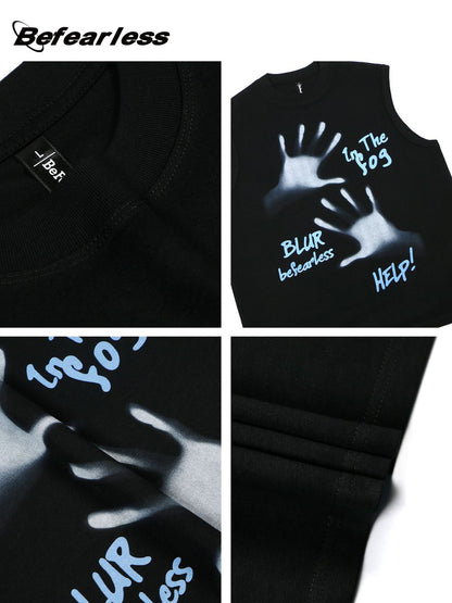 Hand Shadow Graphic Letter Print Oversize Sleeveless T-Shirt WN26321
