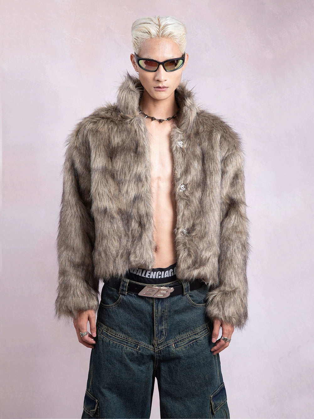 Stand Neck Furry Short Jacket WN7276